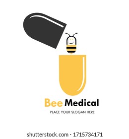 Bee medical design template illustration. there are bee and capsule. this is good for medical, animal, pharmacy, industrial, factory, education etc