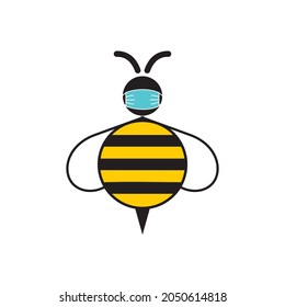 Bee with medical mask. Stylized art