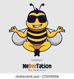 Bee Meditation Cute Illustration Logo 