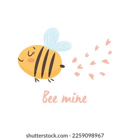 Bee mine. Cute little bee in love. Valentine's day card concept. Vector Illustration