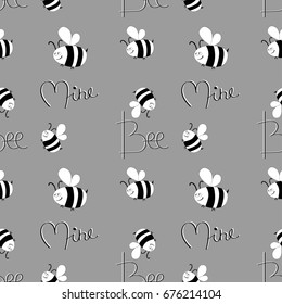 bee mine grey background bee seamless pattern vector illustration 