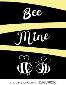 Bee mine text. Brush calligraphy lettering. Vector isolated illustration on a striped background