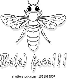 Bee monochrome illustration - vector text quotes and bee drawing. Lettering poster or t-shirt textile graphic design.
