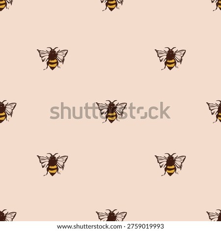 Bee motif, beige background, seamless cute textile pattern design
