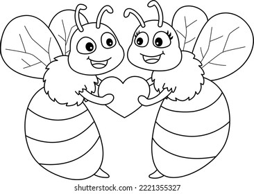 Bee My Valentine Isolated Coloring Page for kids