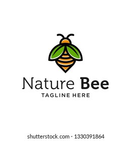 bee nature logo vector monoline icon illustration