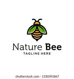 bee nature logo vector monoline icon illustration