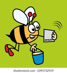bee and navigation, humorous vector illustration