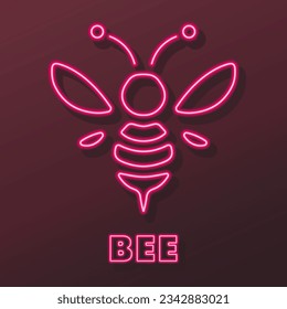 bee neon sign, modern glowing banner design, colorful modern design trends on black background. Vector illustration.