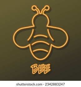 bee neon sign, modern glowing banner design, colorful modern design trends on black background. Vector illustration.