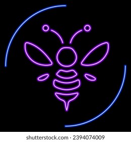 bee neon sign, modern glowing banner design, colorful modern design trends on black background. Vector illustration.