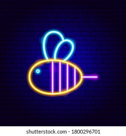 Bee Neon Sign. Vector Illustration of Honey Promotion.