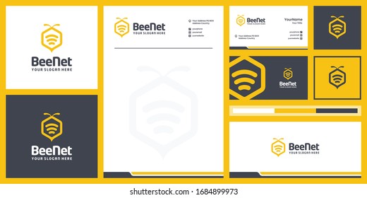 Bee net connection logo idea vector graphic creative with brand identity