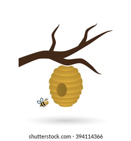 bee nets and little bee on tree icon eps10