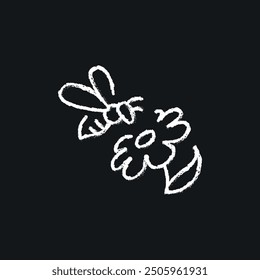 Bee on a flower chalk icon. Vector isolated black illustration.