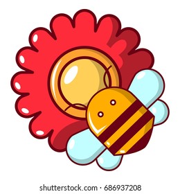Bee on a flower icon. Cartoon illustration of bee on a flower vector icon for web design