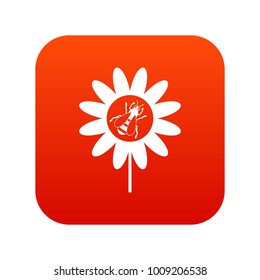 Bee on flower icon digital red for any design isolated on white vector illustration