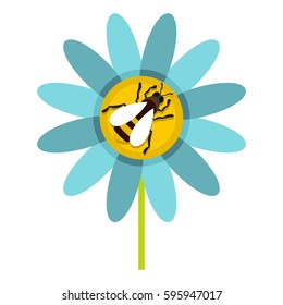 Bee on flower icon in flat style isolated on white background vector illustration