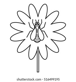 Bee on flower icon. Outline illustration of bee on flower vector icon for web