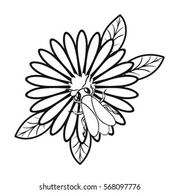 Bee on the flower icon in outline style isolated on white background. Apairy symbol stock vector illustration