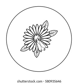 Bee on the flower icon in outline style isolated on white background. Apiary symbol stock vector illustration