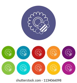 Bee on flower icons color set vector for any web design on white background