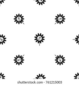 Bee on flower pattern repeat seamless in black color for any design. Vector geometric illustration