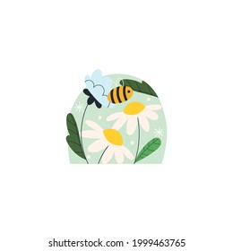 Bee On Flower Vector Illustration