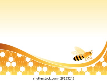 Bee on honey cells vector illustration. All elements are on separate layers and can be easily edited.