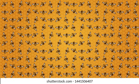 Bee on honeycomb background pattern cartoon vector illustration