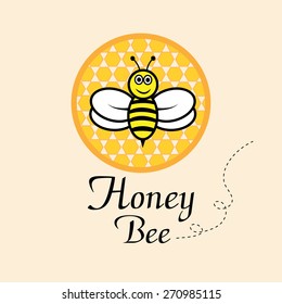 Bee on honeycomb label. Abstract bee design.