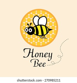 Bee on honeycomb label. Abstract bee design.
