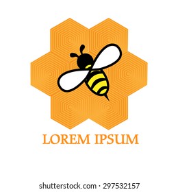 Bee on honeycomb label. Abstract bee design.
