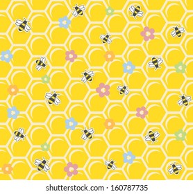 Bee on honeycomb. Seamless pattern. vector illustration EPS10. Transparent objects and opacity masks used for shadows and lights drawing