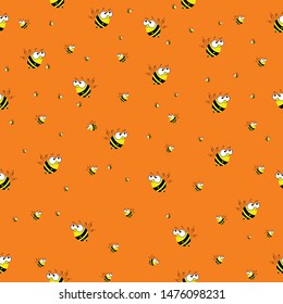 bee on orange background, seamless pattern