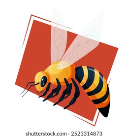 Abeja en un fondo rojo. Ilustración vectorial.