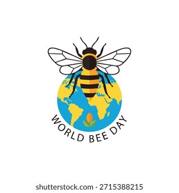 A bee on top of the Earth with World Bee Day text