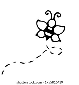 Bee on a white background. Isolate drawing of a bee in flight. Doodle. Vector image. 