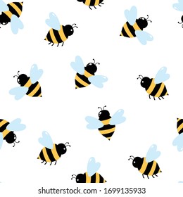 Bee on a white background. Seamless pattern. Vector illustration.