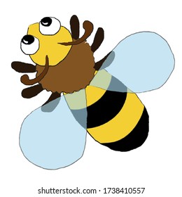 Bee on a white background single close-up, color vector illustration in cartoon style. For packaging products, children's books, notebooks, clothing, logos, emblems, dishes, postcards.