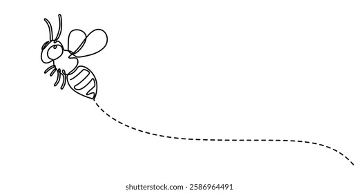Bee one continuous line sketch. Hand drawn doodle illustration of insect, Continuous one line drawing of elegant honey bee for company logo identity. Organic honey farm icon concept vector pro style.