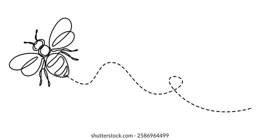 Bee one continuous line sketch. Hand drawn doodle illustration of insect, Continuous one line drawing of elegant honey bee for company logo identity. Organic honey farm icon concept vector pro style.
