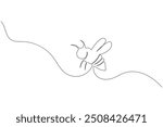 Bee one line art and continuous single line isolated outline vector icon