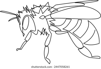 Bee one line art. Continuous line drawing of wasp animal. Single line graphic design.