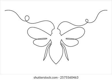 Bee one line drawing art of isolated continuous outline illustration
