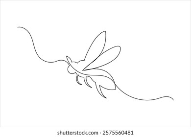 Bee one line drawing art of isolated continuous outline illustration