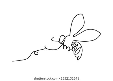 Abeja una línea de dibujo de icono de Vector minimalista con fondo blanco y negro