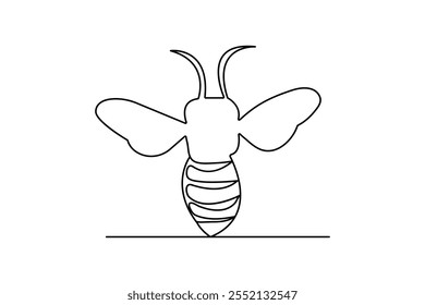 Bee one line drawing of minimalist vector icon with black and white background