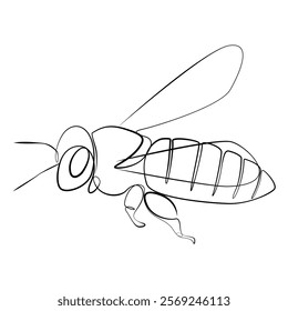 Bee one line drawing on white isolated background