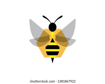Bee open wings and fly in an hexagon beehive for logo design vector